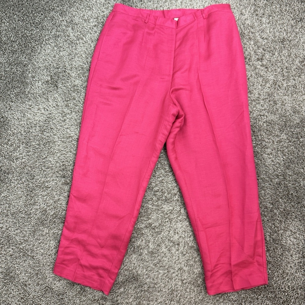 Emma James Women Pant Size 20W Pink Twill Linen Blend Wide Leg Trouser New